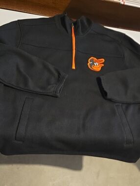 Men's Orioles Black Quarter-Zip Sweater with Orange Trim